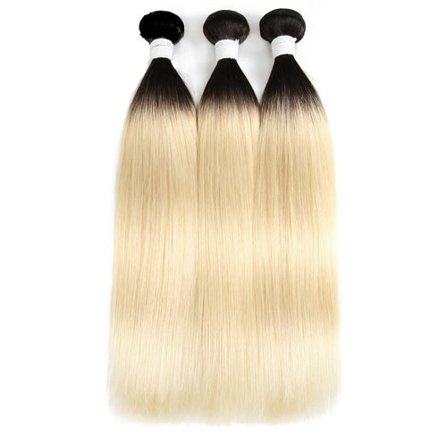 Brazilian Blonde 10A Grade #1B/613 Straight BUNDLES with CLOSURES & FR