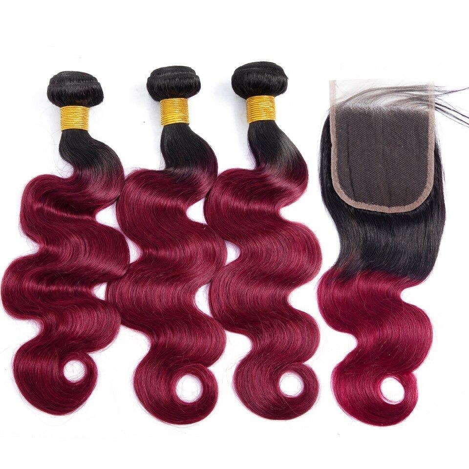 1B Burgundy Body Wave BUNDLES with CLOSURES & FRONTALS