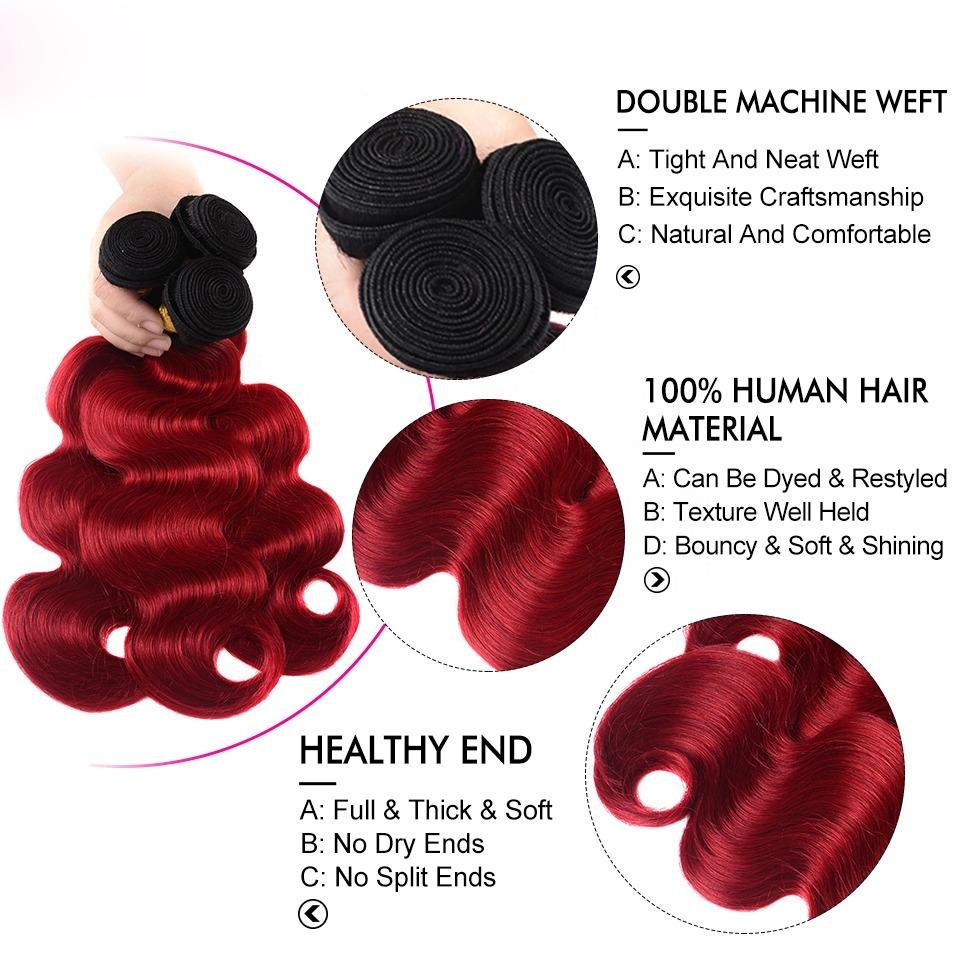 1B Burgundy Body Wave BUNDLES with CLOSURES & FRONTALS