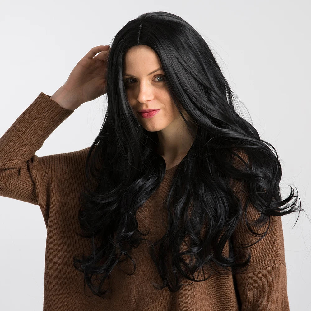 Long Synthetic Natural Wave Middle Part Wigs