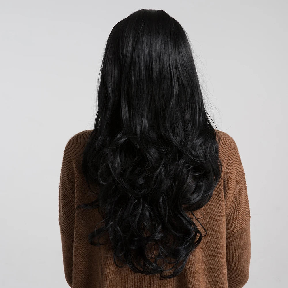 Long Synthetic Natural Wave Middle Part Wigs