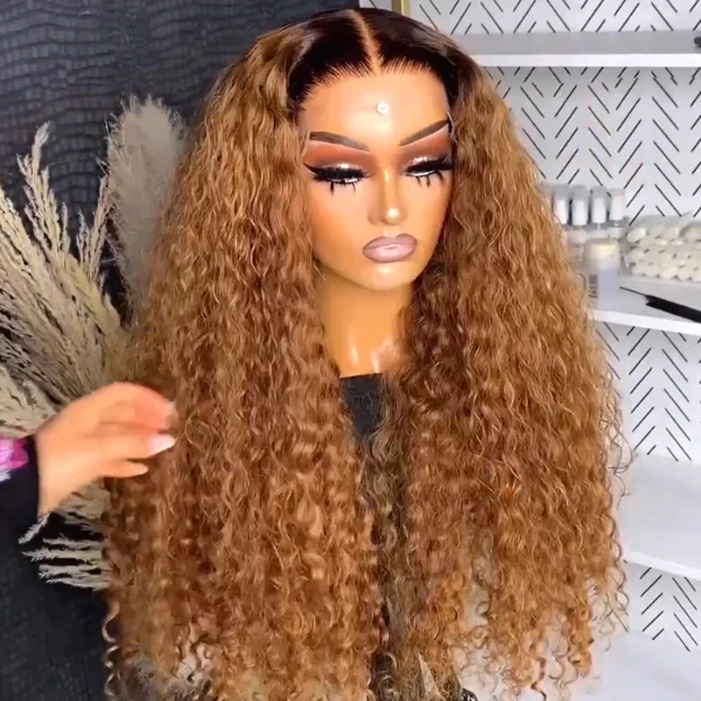 Ombre Brown Kinky Curly Lace Front Wig - Synthetic, Glueless, Cosplay Ready