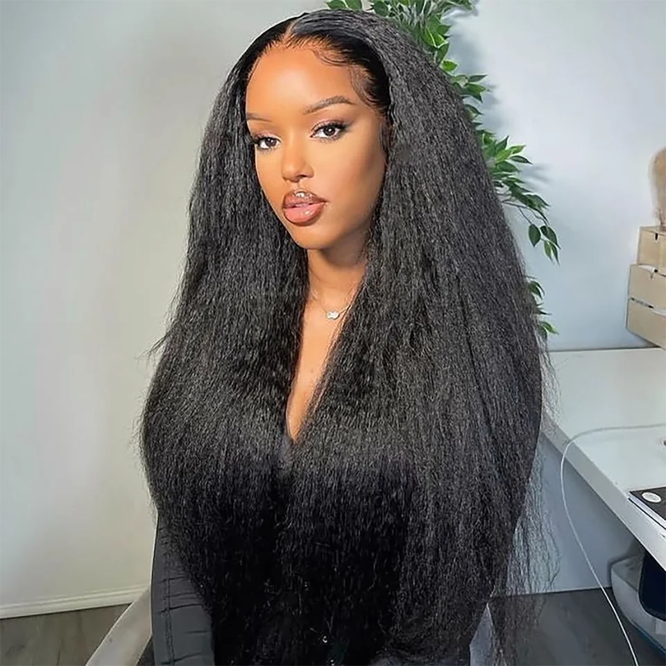 Clip In Kinky Straight Human Hair Extensions Full Head Brazilian Hair Clip on Curly #1B Hair