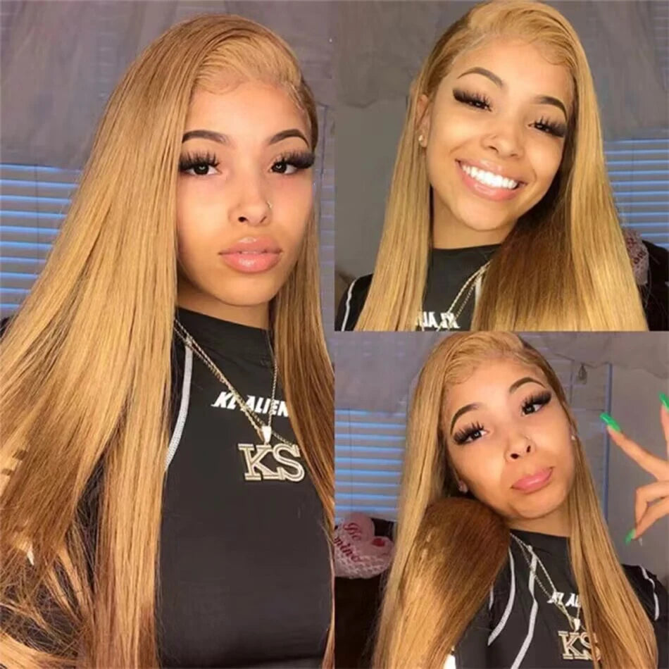 #27 Honey Blonde 13x4 HD Brazilian Human Hair Lace Front Wig