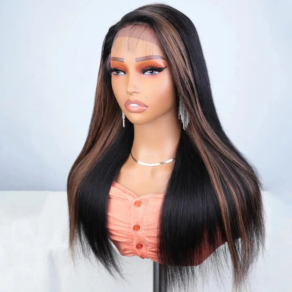 Lace Front Human Hair Wig with Highlights and Deep Part