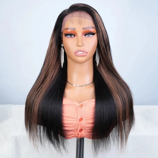 Lace Front Human Hair Wig with Highlights and Deep Part