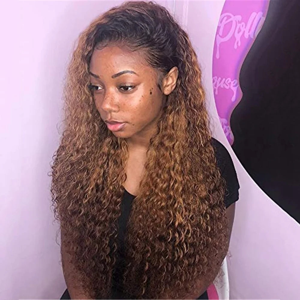 Ombre Brown Kinky Curly Lace Front Wig - Synthetic, Glueless, Cosplay Ready