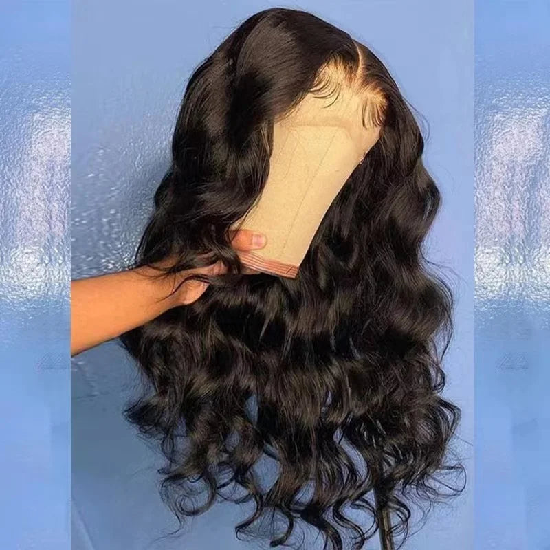 Long Black Natural Wavy Free Part Lace Wigs