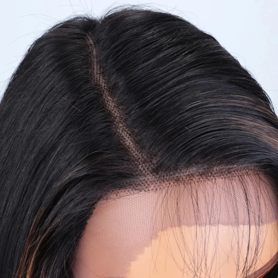 Lace Front Human Hair Wig with Highlights and Deep Part