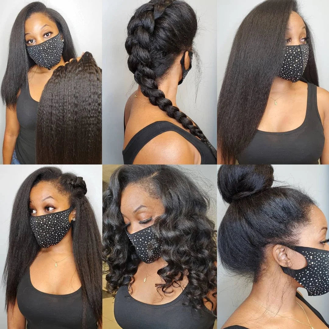 Clip In Kinky Straight Human Hair Extensions Full Head Brazilian Hair Clip on Curly #1B Hair