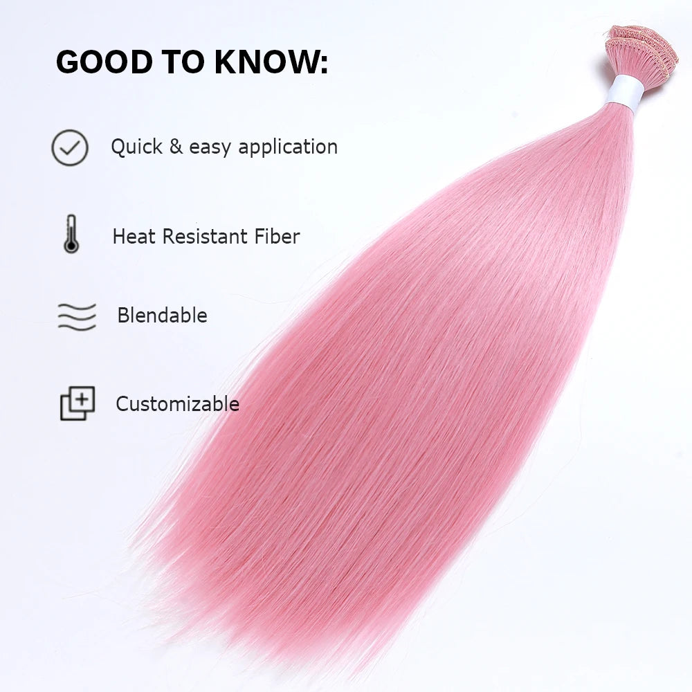 Long Straight Clip in Hair Extension Pink Colorful Synthetic Hairpiece with Clips