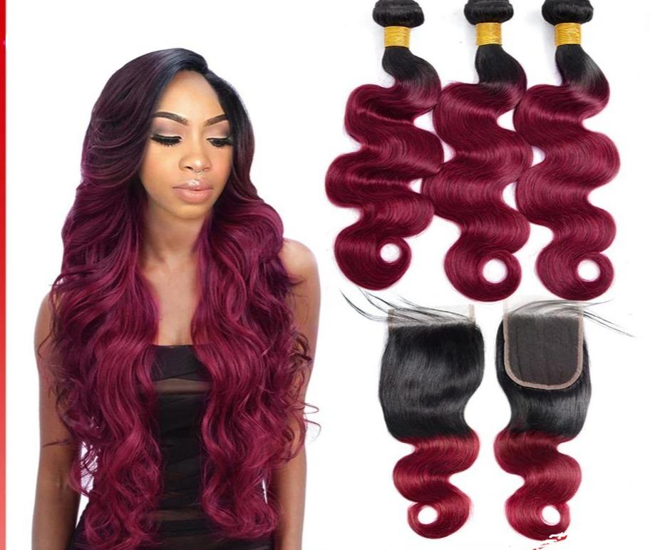 1B Burgundy Body Wave BUNDLES with CLOSURES & FRONTALS