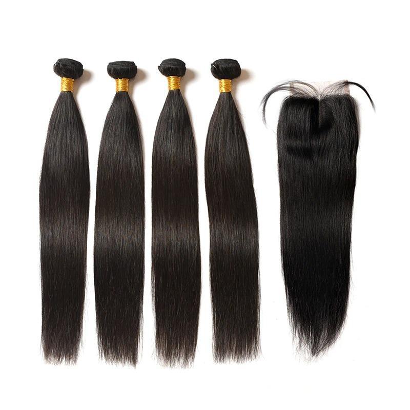 10A Grade 3/4 Straight Hair Bundles with 4x4 Closure Brazilian