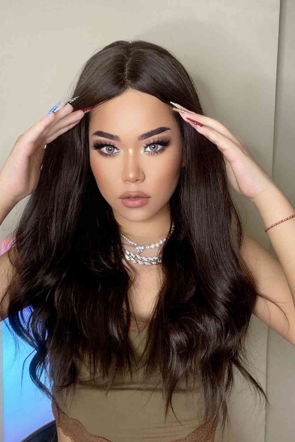 13*2" Lace Front Wigs Synthetic Long Wave in Brown