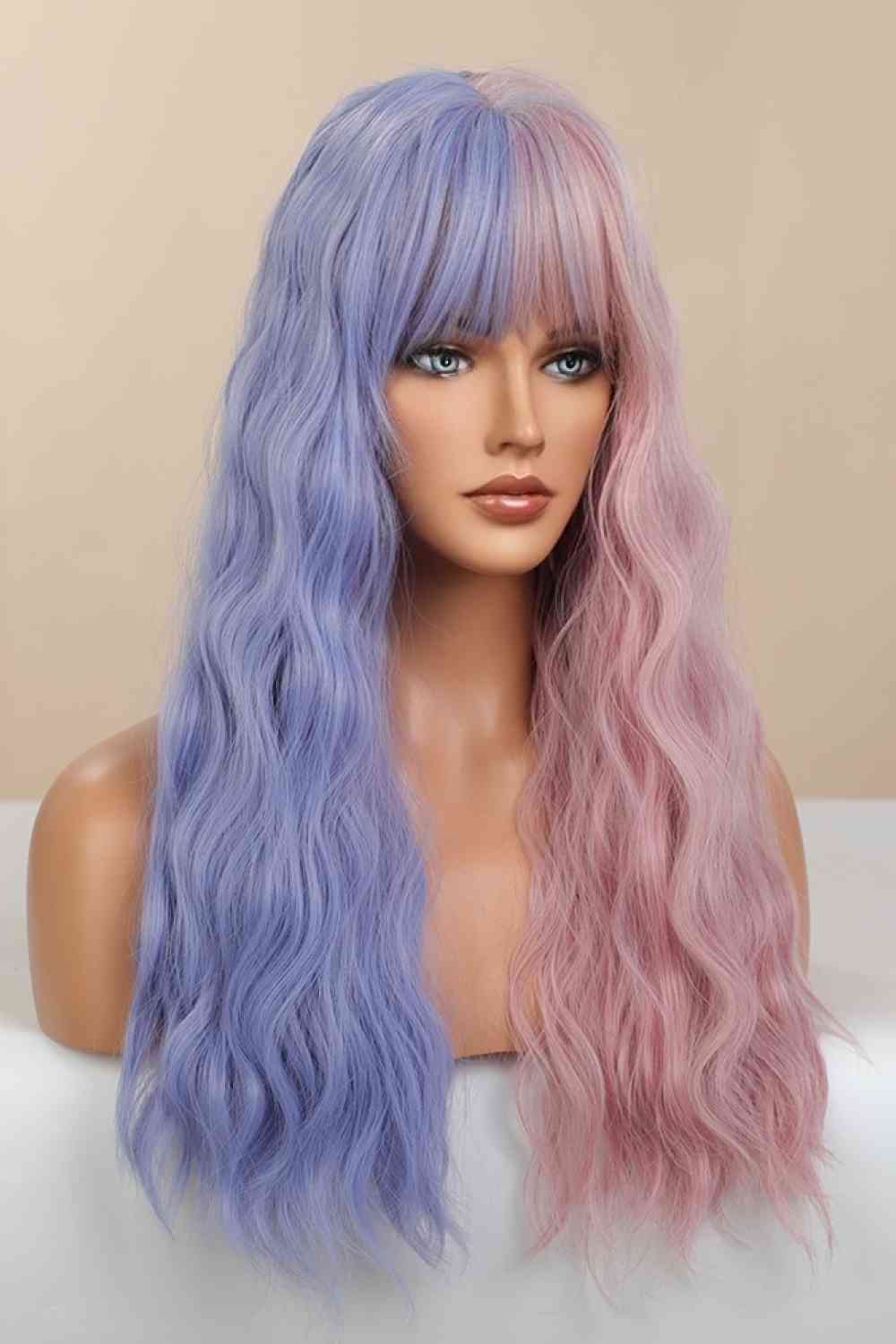 Synthetic Long Wave Wigs 26" in Blue/Pink Split Dye