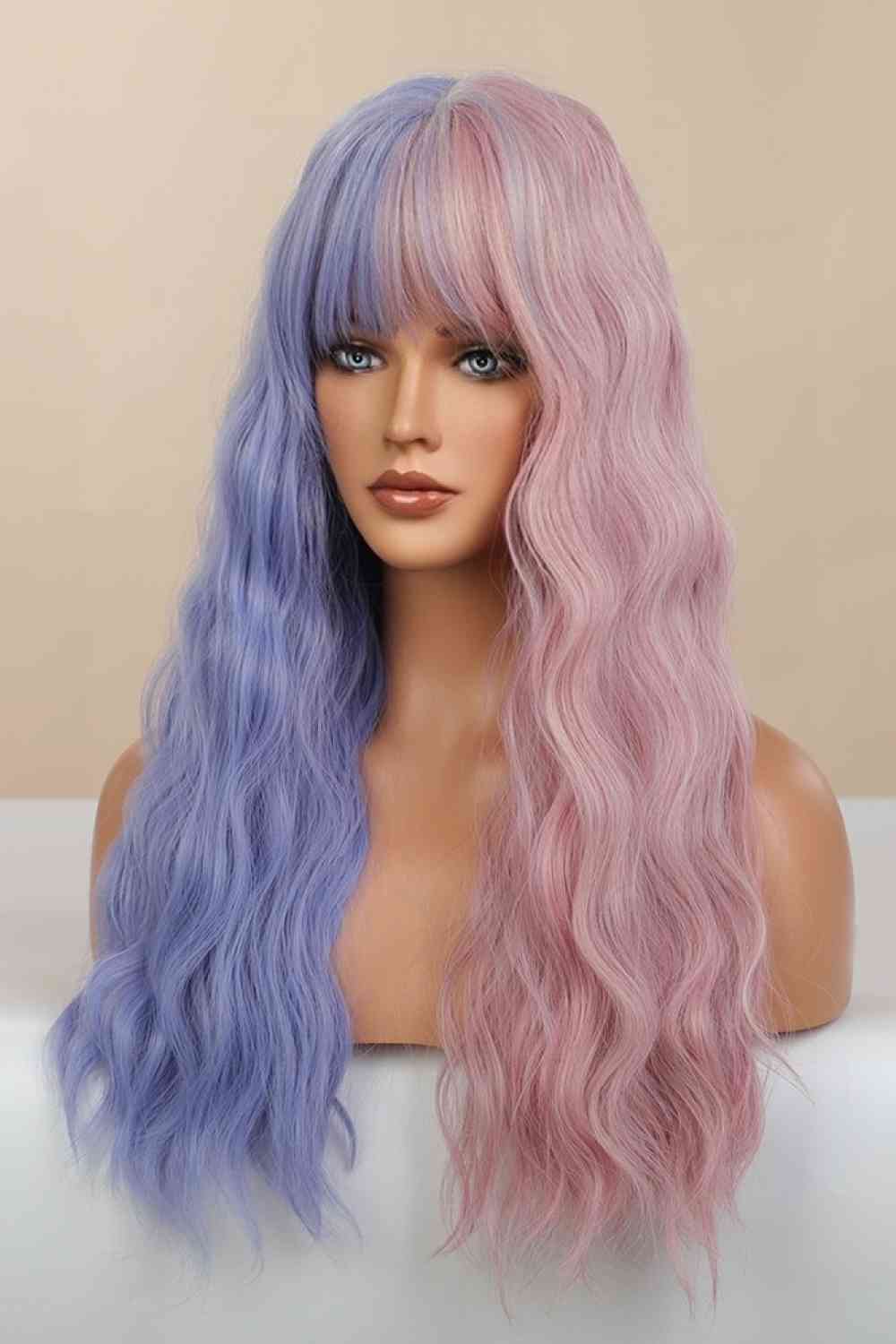 Synthetic Long Wave Wigs 26" in Blue/Pink Split Dye