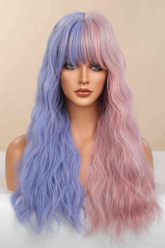 Synthetic Long Wave Wigs 26" in Blue/Pink Split Dye